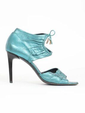 Gucci Tom Ford 2004 Blue Metallic Leather Cut Out Heels 36